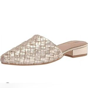 Sam Edelman Paige Molten Gold Slip On  Woven Mules with Block Heel Sz 9